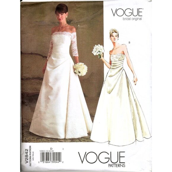 Vogue Bridal V2842 Misses 12 to 16 Wedding Gown Dresses UNCUT Sewing Pattern - Picture 1 of 2